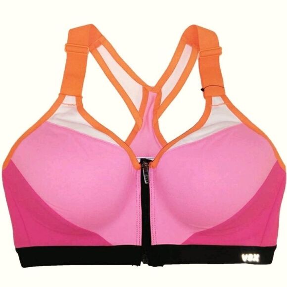 Victoria's Secret Front Zip Pink‎ and Orange Underwire Sports Bra 34B - Picture 1 of 10